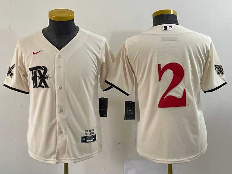 Youth Texas Rangers #2 Marcus Semien Cream 2023 City Connect Stitched Baseball Jersey->mlb youth jerseys->MLB Jersey
